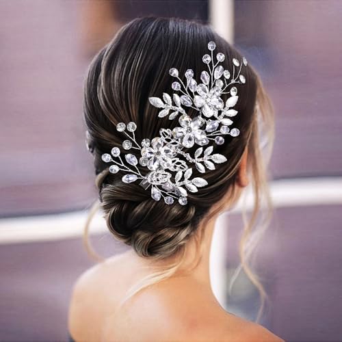 Wedding Hair Comb Pearl Crystal Bridal Hair Piece | Rhinestone Wedding Hair Accessories，Silver Hair Comb Clip for Women Wedding Party - color: Silver-758