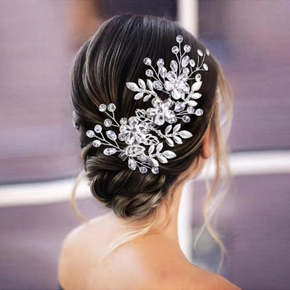 Wedding Hair Comb Pearl Crystal Bridal Hair Piece | Rhinestone Wedding Hair Accessories，Silver Hair Comb Clip for Women Wedding Party - color: Silver-758