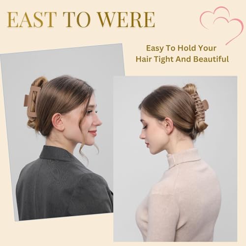 LuSeren Hair Clips for Women 4.3 Inch Large Hair Claw Clips for Women Thin Thick Curly Hair, Big Matte Banana Clips,Strong Hold jaw clips,Neutral Colors - color: Neutral