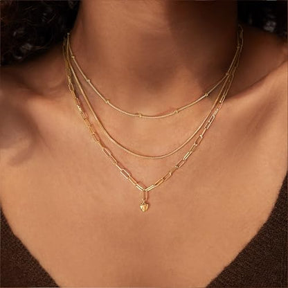 Dainty Layered Necklaces for Women,14k Gold Plated CZ Choker Necklace Stack | 14K Gold Plated Necklace set,Non Tarnish Hypoallergenic Beaded Paperclip Chain Necklace Stack Women's Minimalist Jewelry Gift - color: Gold-5