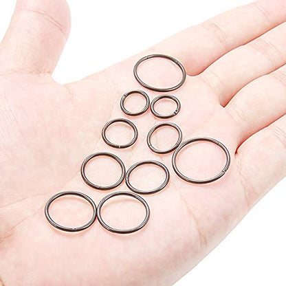 10PCS 16G Surgical Steel Hinged Clicker Segment Septum Lip Nipple Ring Hoop Cartilage Tragus Helix Sleeper Earrings Piercing Jewelry for Women Men 8mm 10mm 12mm 14mm 16mm - color: black