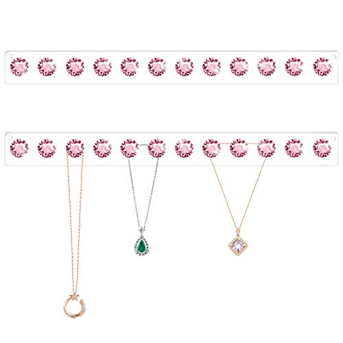 Necklace Holder Wall Mounted Necklace Hanger Hanging Necklace Organizer | Acrylic Jewelry Hanger with 12 Hooks, Jewelry Hooks for Necklaces/Bracelets, Jewelry Wall Organizer - color: Pink – 2Pack