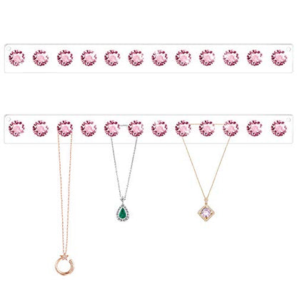 Necklace Holder Wall Mounted Necklace Hanger Hanging Necklace Organizer | Acrylic Jewelry Hanger with 12 Hooks, Jewelry Hooks for Necklaces/Bracelets, Jewelry Wall Organizer - color: Pink – 2Pack