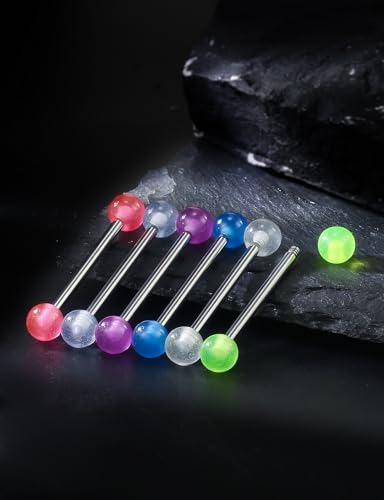 14G 16G Glow in Dark Nipple Tongue Rings Piercing Jewelry Stainless Surgical Steel Straight Barbells Tongue Nipple Rings Piercing Jewelry For Women Men 12MM 14MM 16MM 19MM 22MM Bar Length - size: 14G-19MM Bar