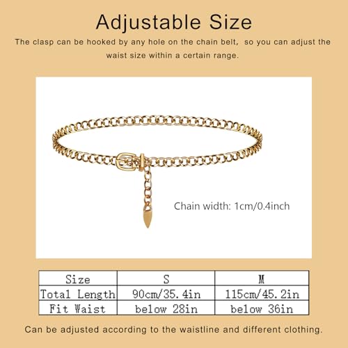Gold Chain Belt for Women, Metal Cuban Link Waist Belt with Adjustable Buckle, Fashion Chunky Chain for Dresses Jeans - color: Gold-Cuban Link