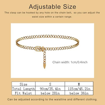 Gold Chain Belt for Women, Metal Cuban Link Waist Belt with Adjustable Buckle, Fashion Chunky Chain for Dresses Jeans - color: Gold-Cuban Link
