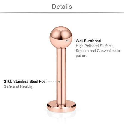 SCERRING 9 Pairs 16g Stainless Steel Clear Cubic Zirconia Labret Monroe Lip Tragus Cartilage Helix Earring Ring Body Piercing Jewelry 8mm - color: 9 Pairs - Rose Gold