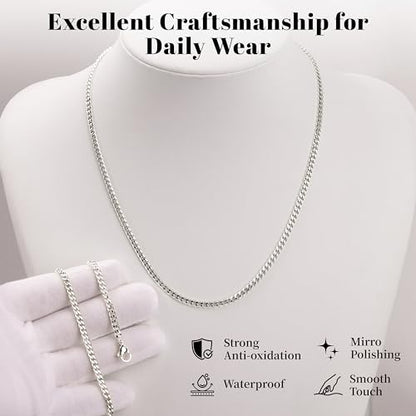WomenGifts Cuban Link Chain Necklace for Women, Waterproof 14k Gold Silver Plated Chain Choker, Non Tarnish Stainless Steel Jewelry, 3.5/5/6/8/11mm,14/16/18 Inch Thin&Chunky&Thick - color: Silver, style: 3.5MM-18"