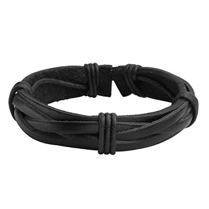 6-12PCS Braided Faux Leather Bracelet Punk Cuff Wrap Bracelets for Men Women Adjustable - color: B:6pcs