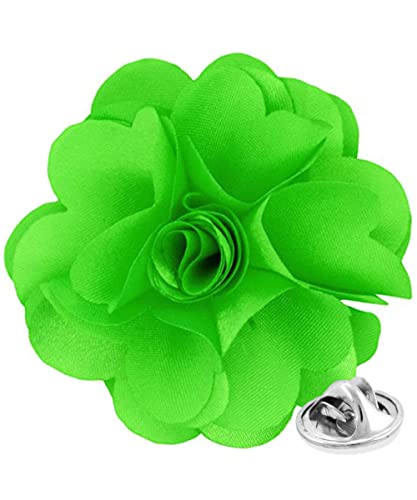 Premium Men's Formal Solid Color Flower Lapel Pin - Boutonniere for Men, Brooch Pin - color: Lime