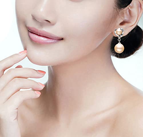 Clip On Earring For Women Pearl Non Pierced Clip Earrings - color: silver Beige