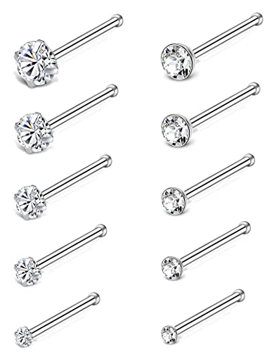 20G 10Pcs Stainless Steel L Screw Bone Shaped Nose Studs Rings Square Round CZ Nose Ring Labret Nose Piercing Jewelry for Men Women Silver Tone 1.5mm-2mm-2.5mm-3mm-3.5mm CZ - style: C:10Pcs,Bone Shaped