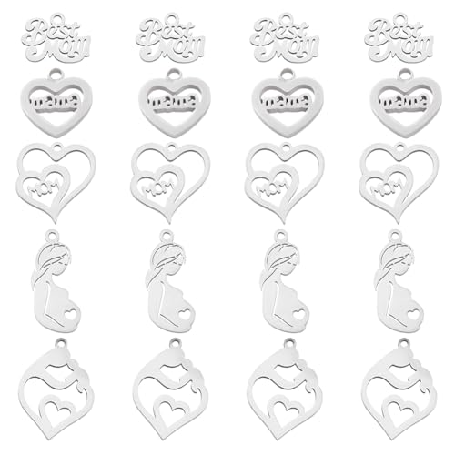 PH PandaHall 20pcs 5 Style Mom Charm Pendants, Stainless Steel Best Mom I Love Mom Heart Mom Pendants Letter Charms for Mother's Day Birthday Earring Necklace Bracelet Jewelry Making - color: 5 Style