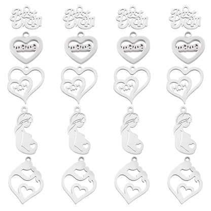PH PandaHall 20pcs 5 Style Mom Charm Pendants, Stainless Steel Best Mom I Love Mom Heart Mom Pendants Letter Charms for Mother's Day Birthday Earring Necklace Bracelet Jewelry Making - color: 5 Style