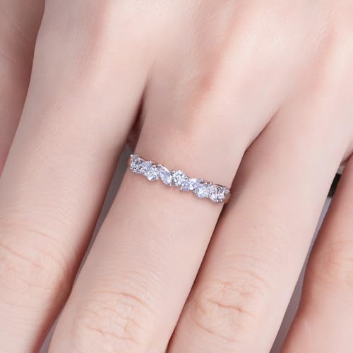 Cubic Zirconia Half Eternity Wedding Band Rings Round/Oval/Cushion Cut 5/6 Stones 5A Grade D Color CZ Stacking Band Engagement Promise Rings for Women - style: Raound & Marquise