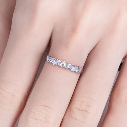 Cubic Zirconia Half Eternity Wedding Band Rings Round/Oval/Cushion Cut 5/6 Stones 5A Grade D Color CZ Stacking Band Engagement Promise Rings for Women - style: Raound & Marquise