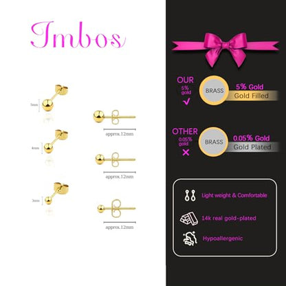 IMBOS Pearl Earrings 14k Gold Plated Daisy Flower Stud Earrings for Women Ball Stud Flat Back Earring Hypoallergenic Statement Earring Trendy Jewelry Gift for Women - color: Gold-Ball 3,4,5