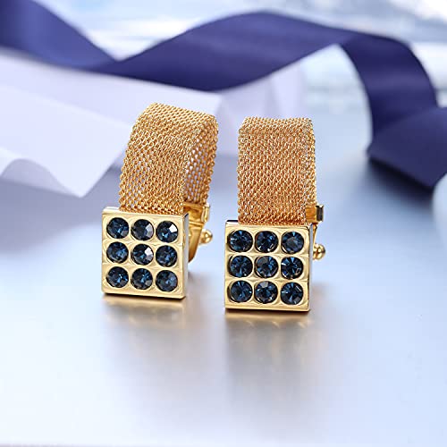 HAWSON Mens Cufflinks with Chain - Stone and Shiny Gold Tone Shirt Accessories - Party Gifts for Young Men - color: 24K Gold Color+Blue Crystal