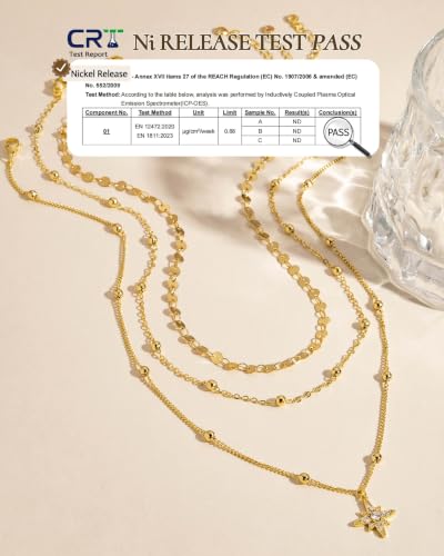 3 Pcs 14K Gold Plated Layered Gold Necklaces Stack for Women Pendant Set | Stackable Layering Design,Lightweight Fit,Tarnish-Resistant Finish,Adjustable Size,Less Tangling,Pretty Gift Jewelry - color: Gold CZ Star
