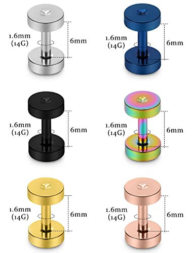 Vsnnsns 14G 12G 8G 6G 4G 2G 0G 00G Stainless Steel Ear Tunnels Screw Fit Ear Plugs Tunnels Gauges Set 1.6MM 2MM 3MM 4MM 5MM 6MM 8MM 10MM - color: 14G-1.6mm