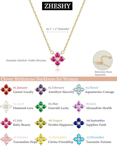 ZHESHY Birthstone Gold Necklaces for Women Dainty 14K Gold Plated Necklace | Simple Non Tarnish Diamond Cubic Zirconia Pendant Necklaces Women Gold Trendy Jewelry Bridesmaid Birthday Gifts - color: Magenta July