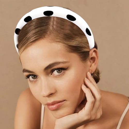 5 PCS Checkered Headbands, Black and White Padded Headband for Women Girls Buffalo Plaid Wide Hair Bands Non-Slip Stretch Hair Accessories