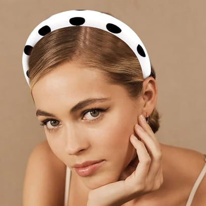 5 PCS Checkered Headbands, Black and White Padded Headband for Women Girls Buffalo Plaid Wide Hair Bands Non-Slip Stretch Hair Accessories