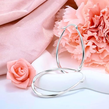 Sterling Sliver Hoop Earrings - Silver Oval Hoop Stud Earrings for Sensitive Ears for Women
