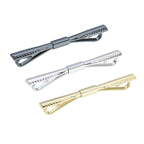 3PCS Men's Classic Tie Clips - Shirt Collar Clip Bar for Necktie - Gold, Silver, Black Tone - Tie Pins, Collar Holder - style: 60mm Length Oar Head