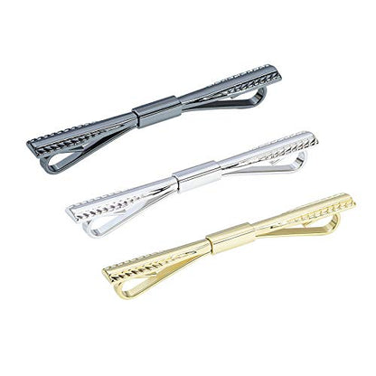 3PCS Men's Classic Tie Clips - Shirt Collar Clip Bar for Necktie - Gold, Silver, Black Tone - Tie Pins, Collar Holder - style: 60mm Length Oar Head