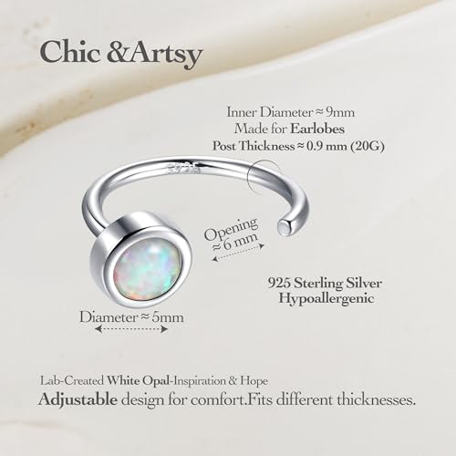 CHIC & ARTSY 925 Sterling Silver Half Hoop Earrings for Women, Dainty Huggie Hoops with Synthetic Opal, Moonstone, CZ & Gemstones, Lightweight Comfort Fit Everyday Elegant Jewelry - color: Opal White/Silver