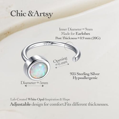 CHIC & ARTSY 925 Sterling Silver Half Hoop Earrings for Women, Dainty Huggie Hoops with Synthetic Opal, Moonstone, CZ & Gemstones, Lightweight Comfort Fit Everyday Elegant Jewelry - color: Opal White/Silver
