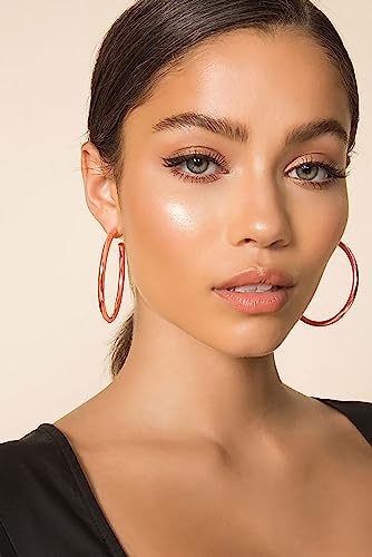 4mm Thick Gold Chunky Earrings Steling Silver Post Hoops Earrings For Women Hollow Tube Hoops Earrings Thick Gold Hoop Earrings Hypoallergenic Lightweight Gold Hoop Large Earrings 20/30/40/50/60MM - color: Rose gold,40mm