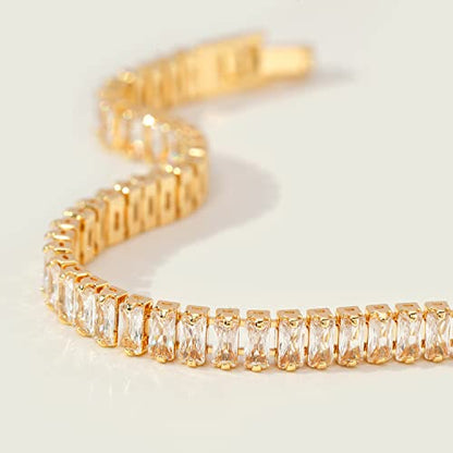 MEVECCO Bracelet for Women 14K Gold Plated Dainty Chain Simple Jewelry Cute Handmade Minimalist for Her - style: Tennis Link Chain