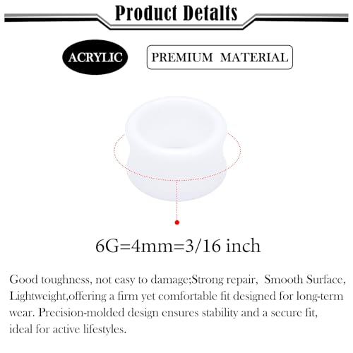 6G-50mm Hollow Acrylic Ear Plugs Tunnels for Women Men Double Flared Saddle Ears Gauge Plug Stretcher Expander Piercing Body Jewelry Black White Clear 1 Pairs - color: White Tone, size: 6 Gauge(4mm) = 3/16 inch