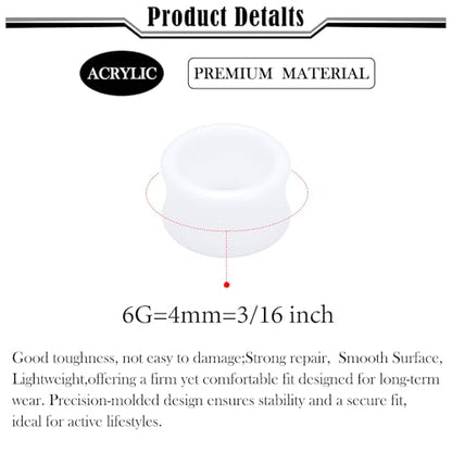 6G-50mm Hollow Acrylic Ear Plugs Tunnels for Women Men Double Flared Saddle Ears Gauge Plug Stretcher Expander Piercing Body Jewelry Black White Clear 1 Pairs - color: White Tone, size: 6 Gauge(4mm) = 3/16 inch