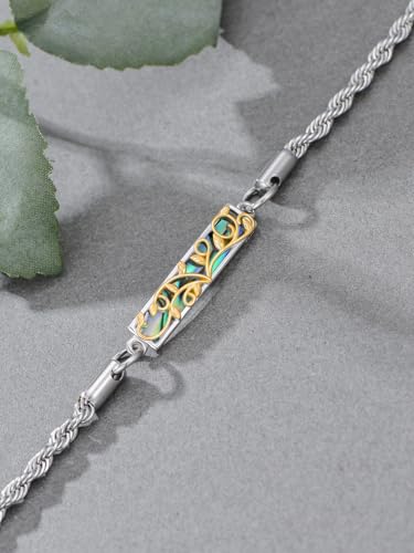 Waves/Tree of Life/Mushrooms/Moon Phase/Butterfly/Hummingbird Bracelet/Anklet 925 Sterling Silver Adjustable Abalone Shell Bar Bracelet/Anklet Summer Jewelry Gifts for Women - color: Tree of Life, size: Anklet 9"+2"