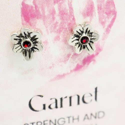 Birthstone Earrings: Handmade Necklace Flower Pendant with Colored Crystal - Gift for Mom, Daughter, BFF, Sister, Granddaughter, Niece - style: January