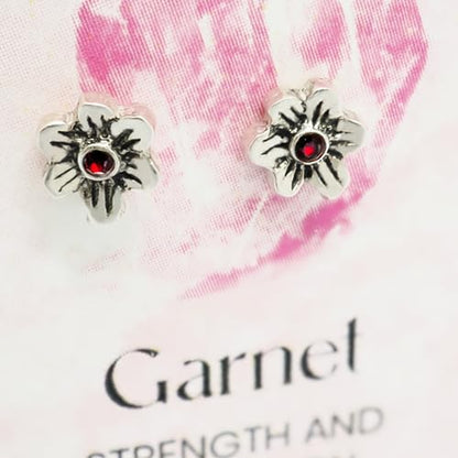 Birthstone Earrings: Handmade Necklace Flower Pendant with Colored Crystal - Gift for Mom, Daughter, BFF, Sister, Granddaughter, Niece - style: January