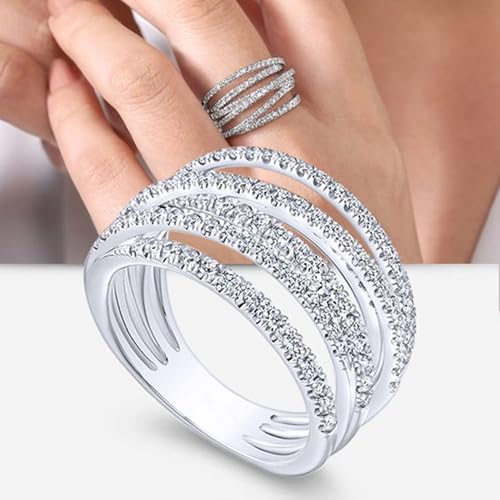 PAVOOI 14K Gold Plated X Ring Simulated Diamond CZ Criss Cross Ring for Women Juude Jewelers Silver Rose Gold Braided Wrap Knot Style Promise Statement Cocktail Party Ring(Silver.E-US Code-6) - color: SILVER.E, size: (US Code-6)
