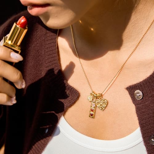 NUZON Multi-Charm Necklace for Women, 18K Gold Plated Stainless Steel Lucky Clover & Daisy Heart Pendant Necklace, NON Tarnish Sliding Charm Necklace Layering Jewelry, Meaningful Gift for Her 18’’ - color: Daisy Heart