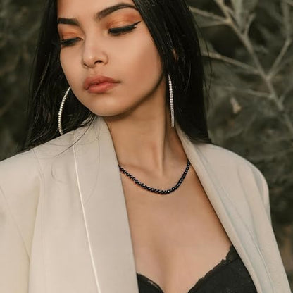 Natural Pearls Necklace, Freshwater Baroque Pearls Necklace for Women's Pearl Strand Choker Necklace 18K Gold Plated & S925 Sterling Silver Clasp White Necklace Chain - color: Black, 5-6mm, Silver Clasp