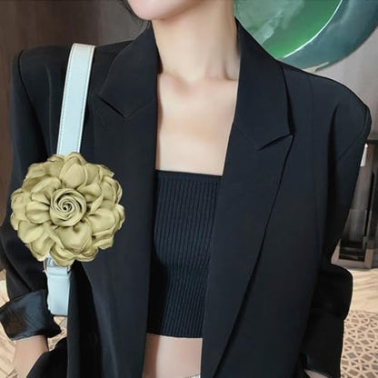 Satin Rose Flower Brooch Hair Clip for Women 4.3 Inch Floral Pin for Hats Dress Everyday Outfits Beach Vacations - color: Grayish Green