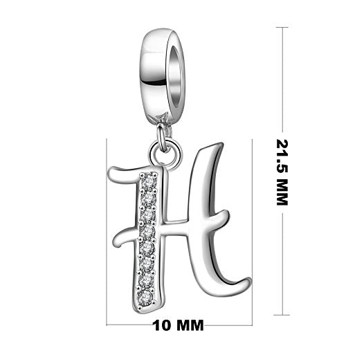 925 Sterling Silver Initial Charm fits Pandora, Gift for Mom Wife | Christmas,Birthday,Mother's Day, Anniversary, Valentine's Day - color: Letter H