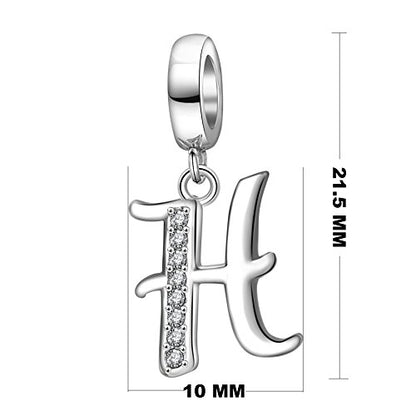 925 Sterling Silver Initial Charm fits Pandora, Gift for Mom Wife | Christmas,Birthday,Mother's Day, Anniversary, Valentine's Day - color: Letter H