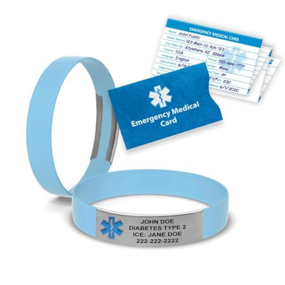 Engraved Medical Alert Bracelet - Small Light Blue - color: Light Blue, size: 6 3/4" (small)