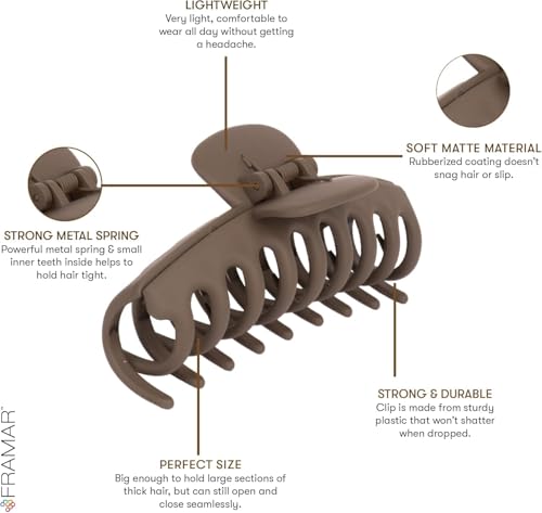 FRAMAR Extra Large Claw Clips For Thick Hair, Hair Claws Pack, Hairclips | Large Hair Clips For Thick Hair, Claw Clip Pack, Hairclips. For Women, Ganchos Para El Cabello, Non Slip Matte Finish - color: Neutral
