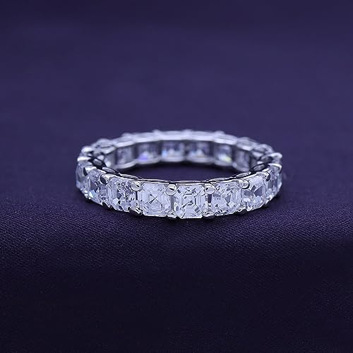 Jewel Zone US Asscher Cut White Cubic Zirconia Eternity Band Ring in 14k Gold Over Sterling Silver - color: white-gold-plated-silver