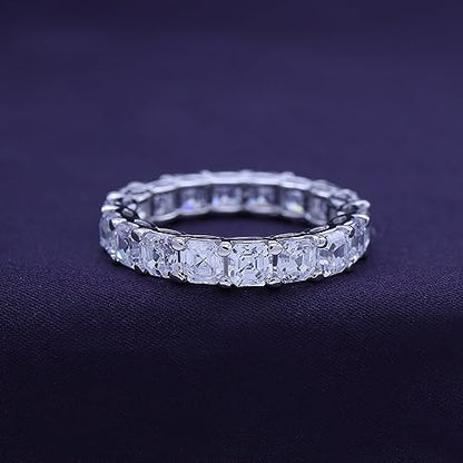 Jewel Zone US Asscher Cut White Cubic Zirconia Eternity Band Ring in 14k Gold Over Sterling Silver - color: white-gold-plated-silver