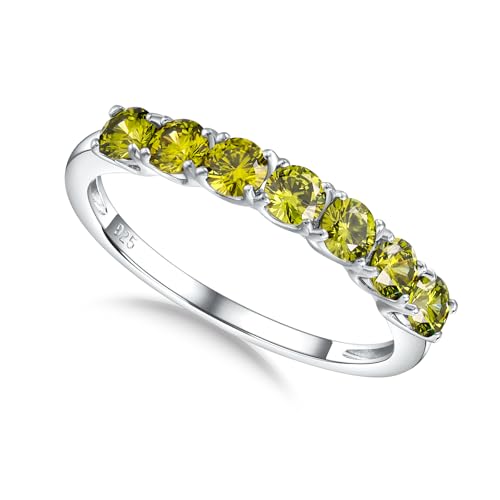 3.5mm Stackable Rings S925 Sterling Silver Created Birthstone & Cubic Zirconia Ring for Women Wedding Bands Anniversary Birthday Jewelry Size 6 to 10(with Box) - color: 08-Created Peridot-Aug